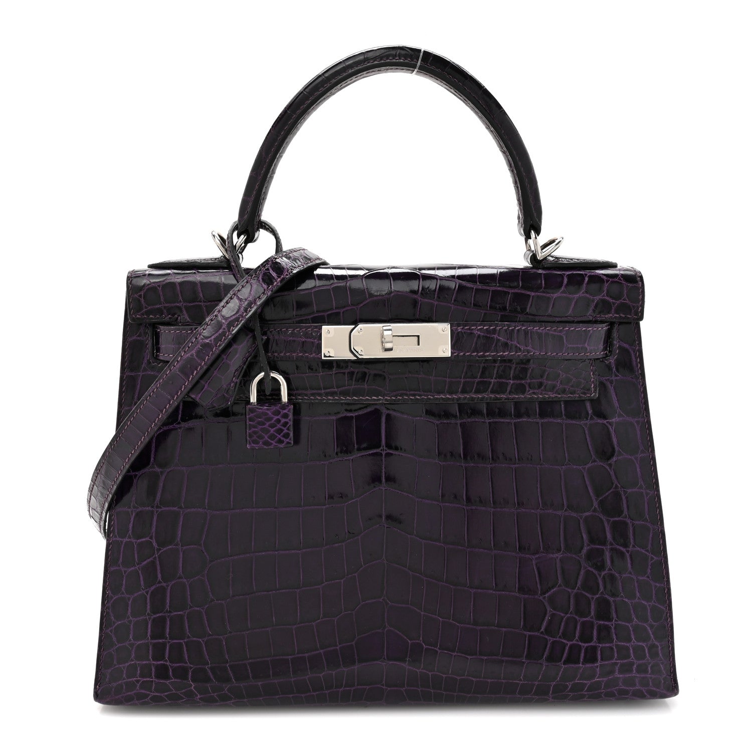 Hermes Shiny Niloticus Crocodile Kelly Sellier 28 Amethyst 1 of 23