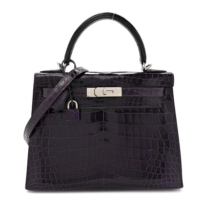 Hermes Shiny Niloticus Crocodile Kelly Sellier 28 Amethyst 1 of 23