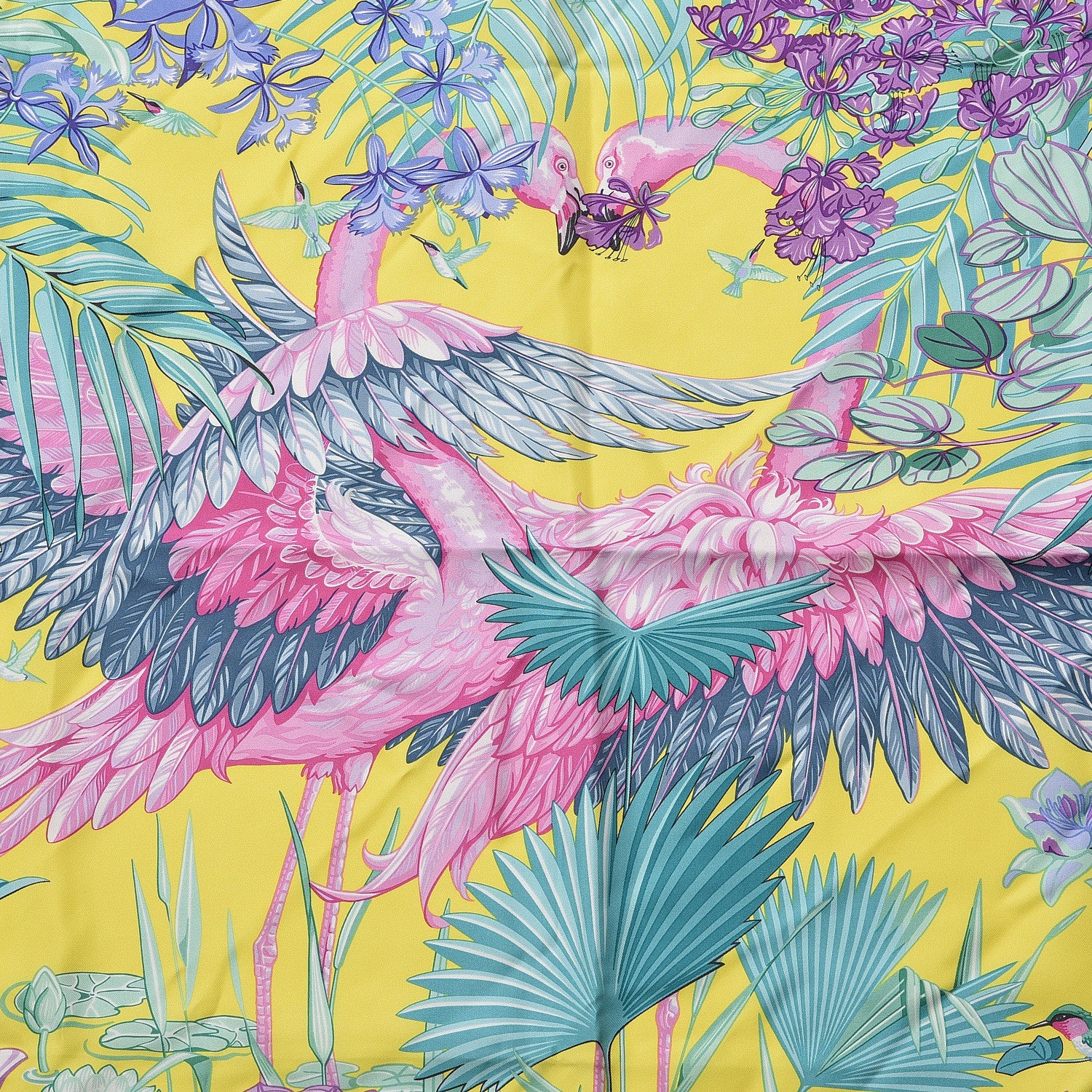 Hermes Silk Tatouage Flamingo Party Scarf 90 Turquoise Vert Jaune 2 of 4