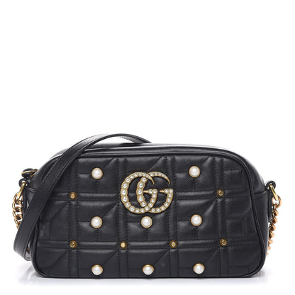 Gucci Calfskin Matelasse Studded Small Pearly GG Marmont Chain Shoulder Bag Black 1 of 15