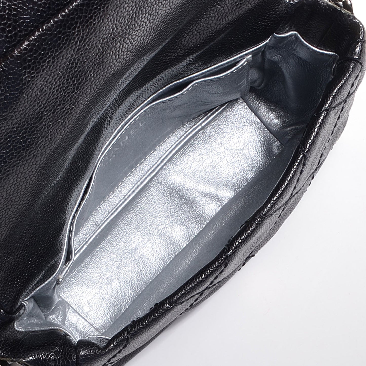 Glazed Caviar Mini Modern Chain Flap Black