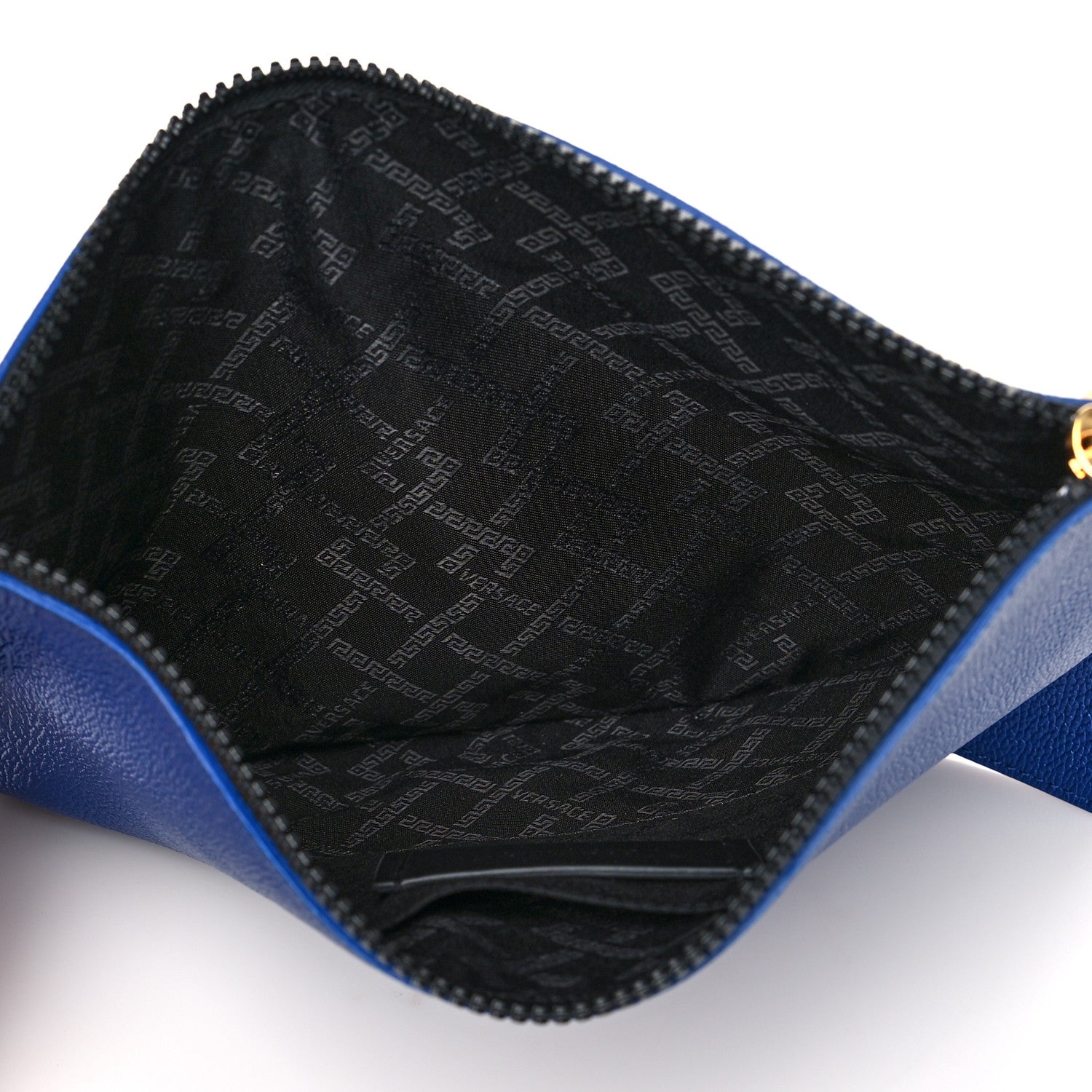 Versace Grained Calfskin Baroque Print Zip Pouch Blue 5 of 7