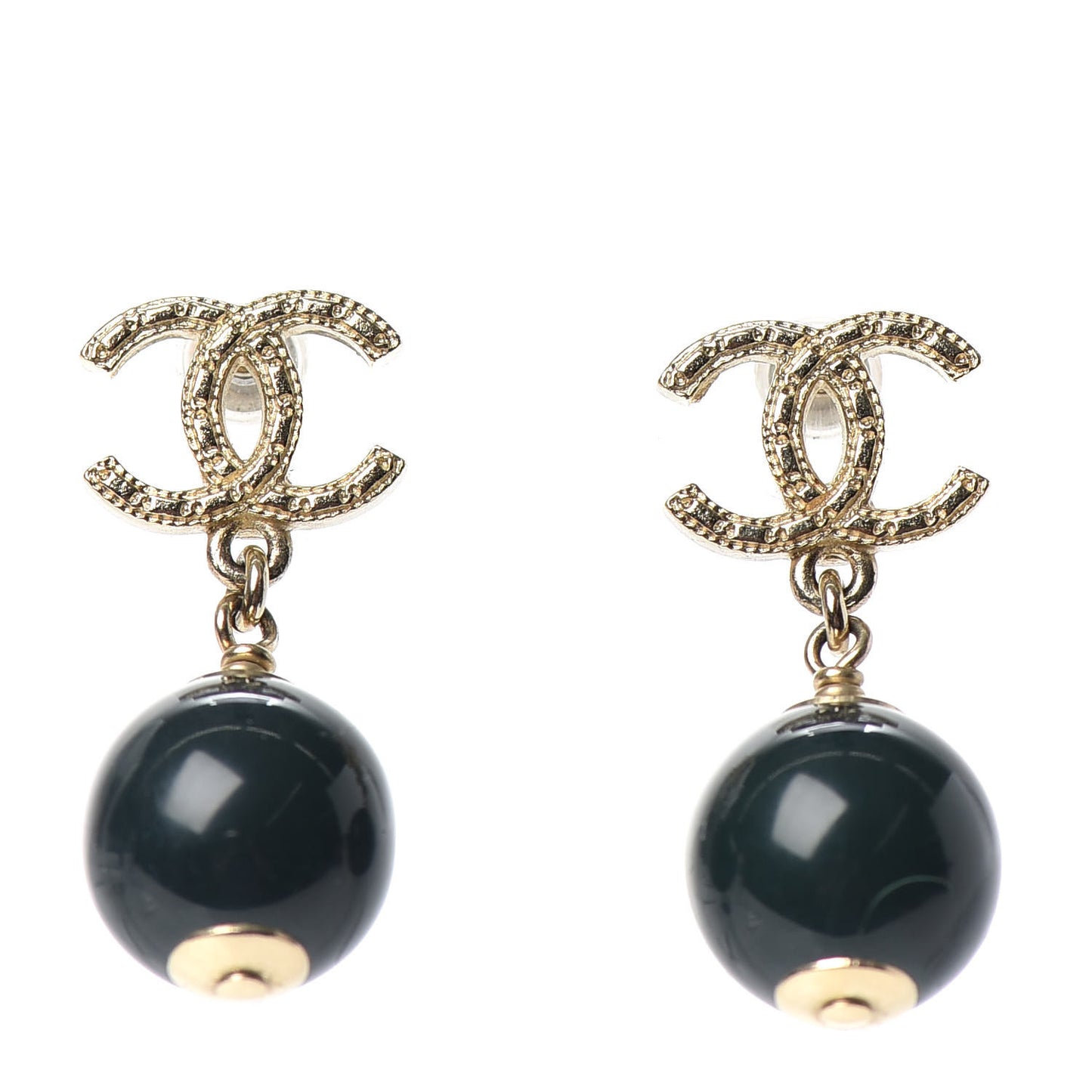 CC Bead Drop Earrings Dark Green Gold