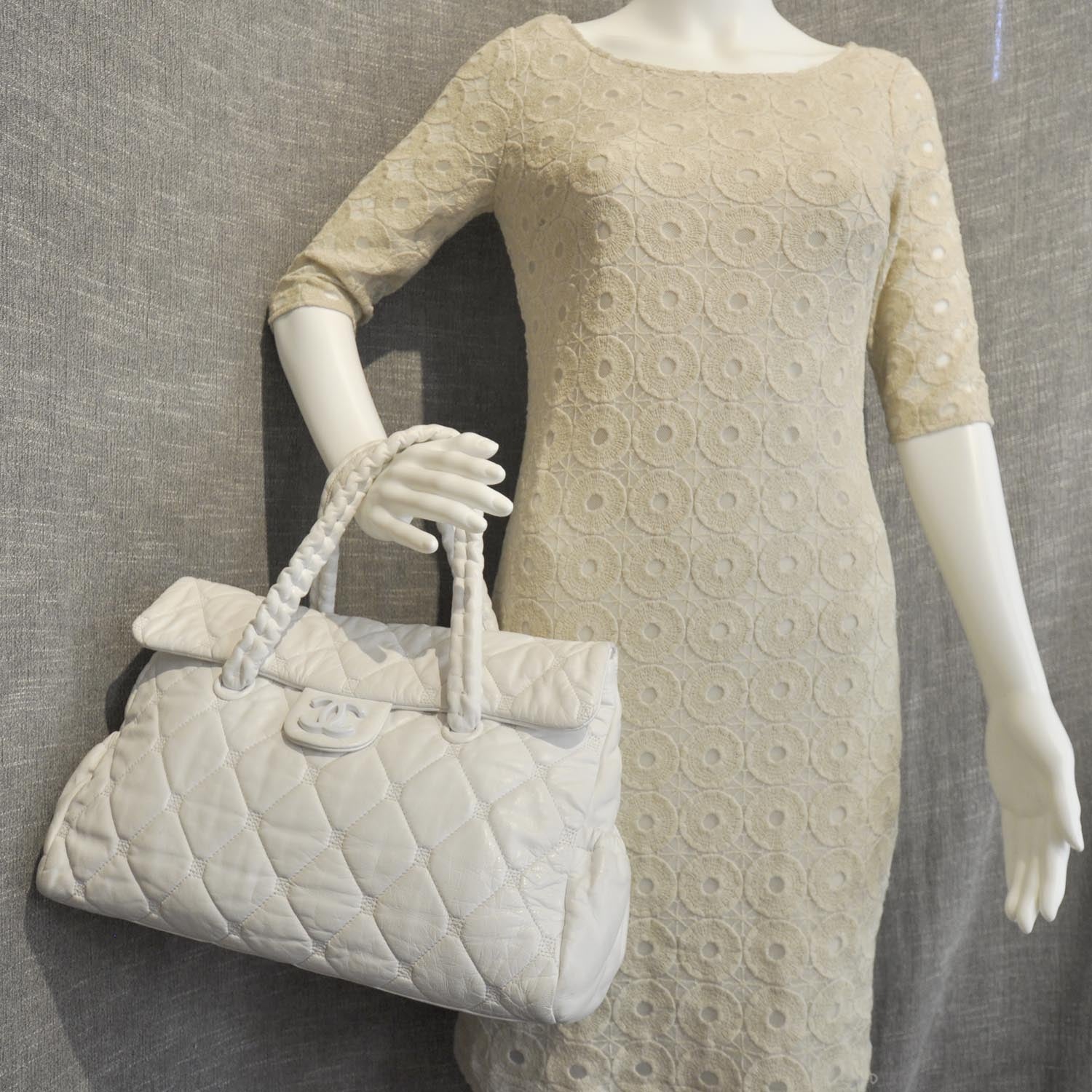 Chanel Quilted Lambskin Large Hidden Chain Tote White 3 of 12