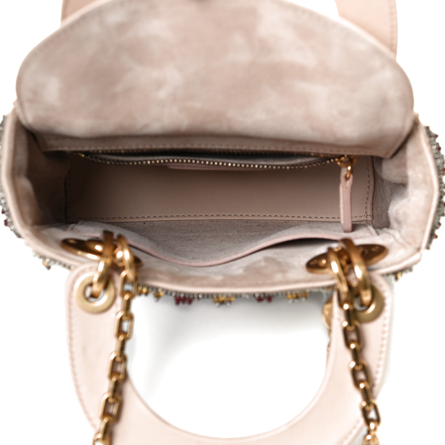 Calfskin Beaded Mini Lady Dior Beige Multicolor