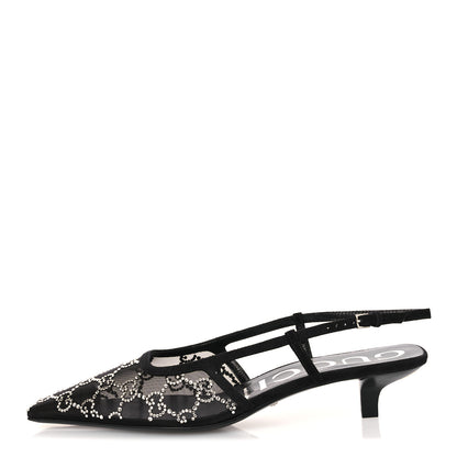 Gucci Tela Retino Kid Scamosciato Crystal GG Monogram Square G 35mm Slingback Pumps 38.5 Black 1 of 10