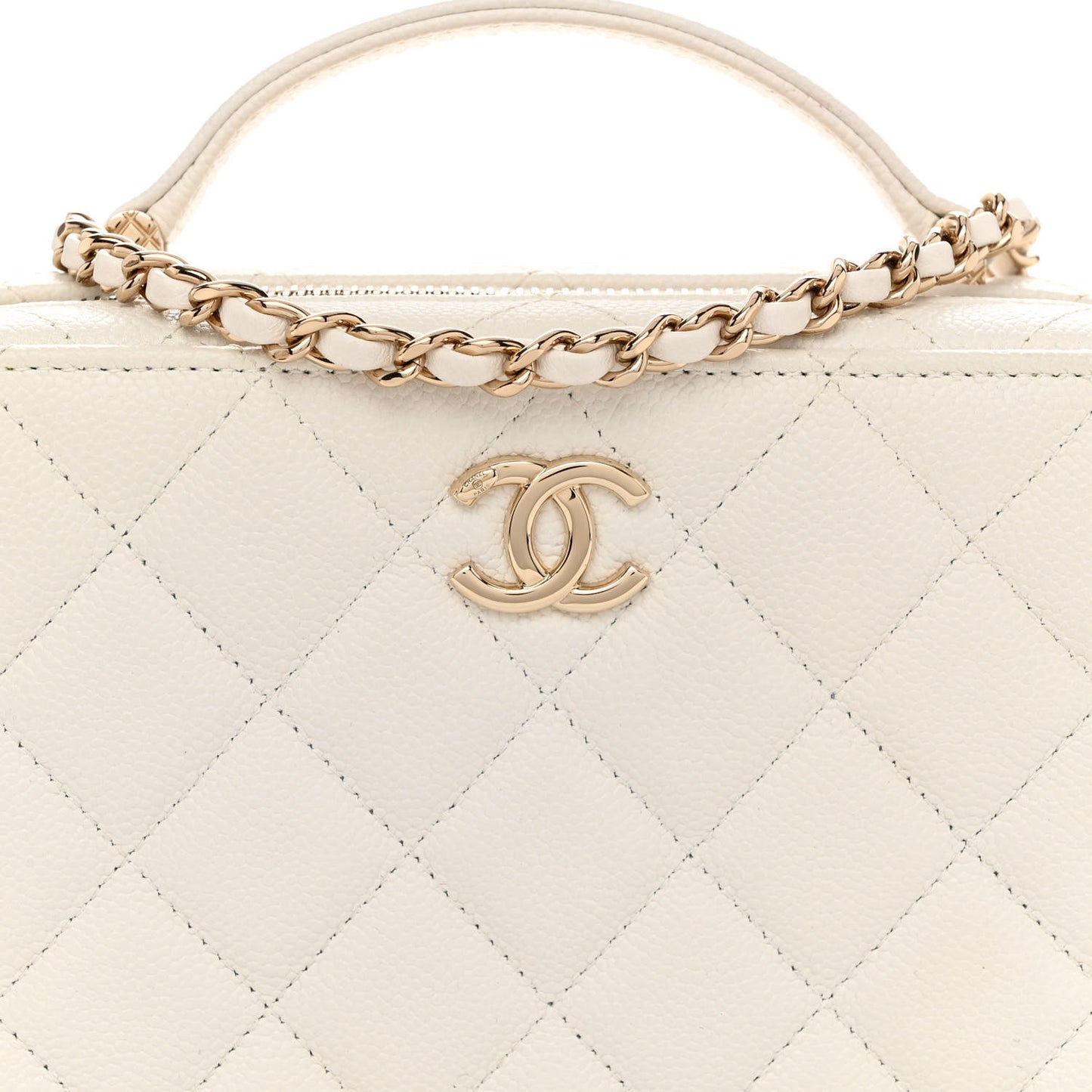 Caviar Quilted Top Handle Vanity Case White