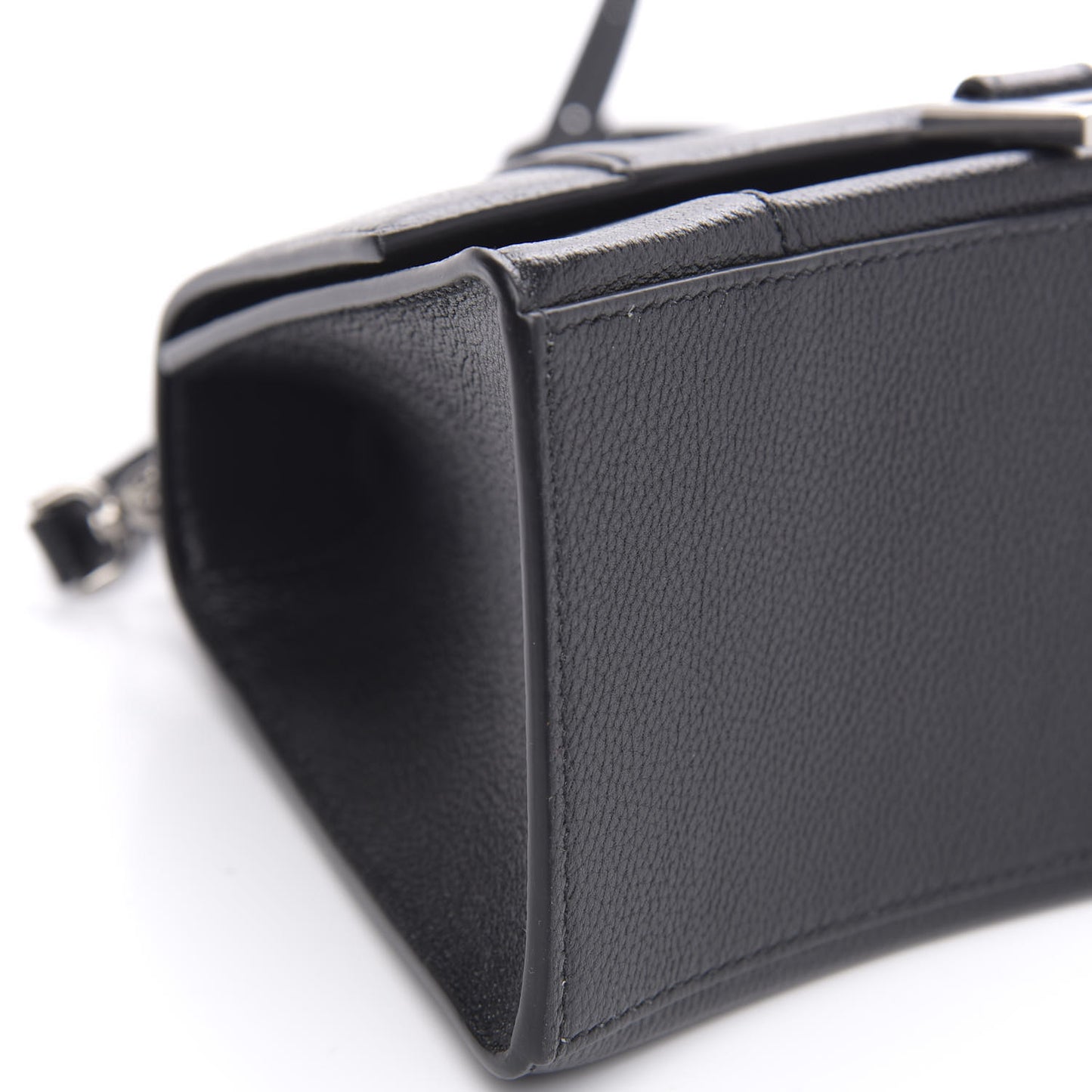 Grained Calfskin Small Hourglass Top Handle Bag Black