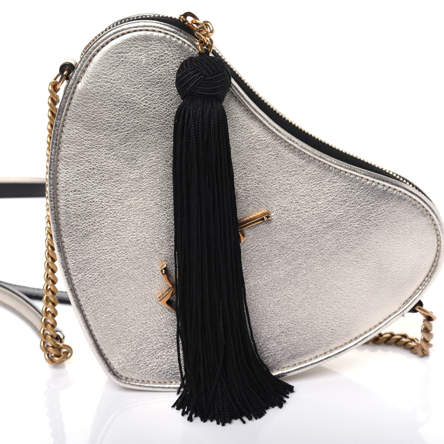 Saint Laurent Metallic Calfskin Heart Monogram Crossbody Pale Gold 14 of 15