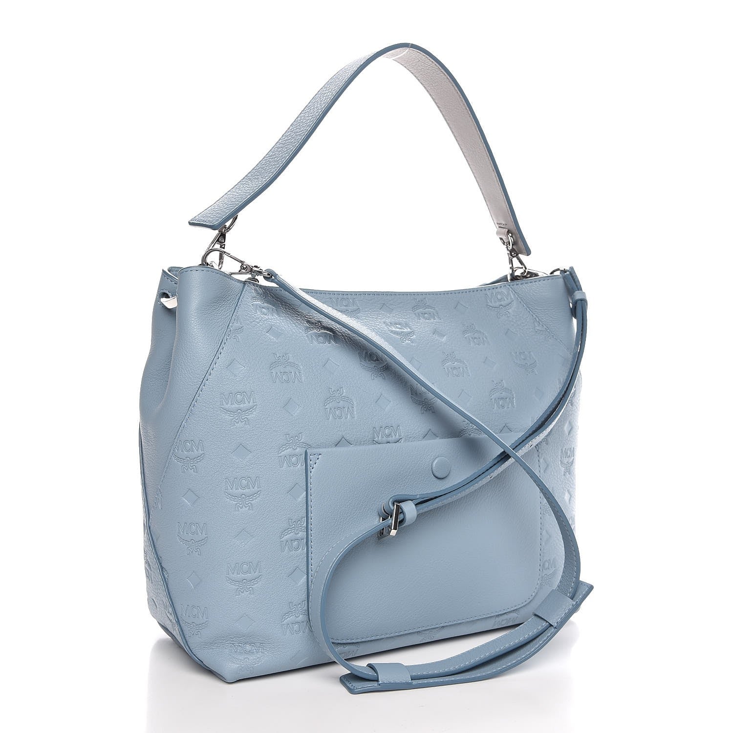 MCM Grained Calfskin Medium Klara Hobo Sky Blue 4 of 10
