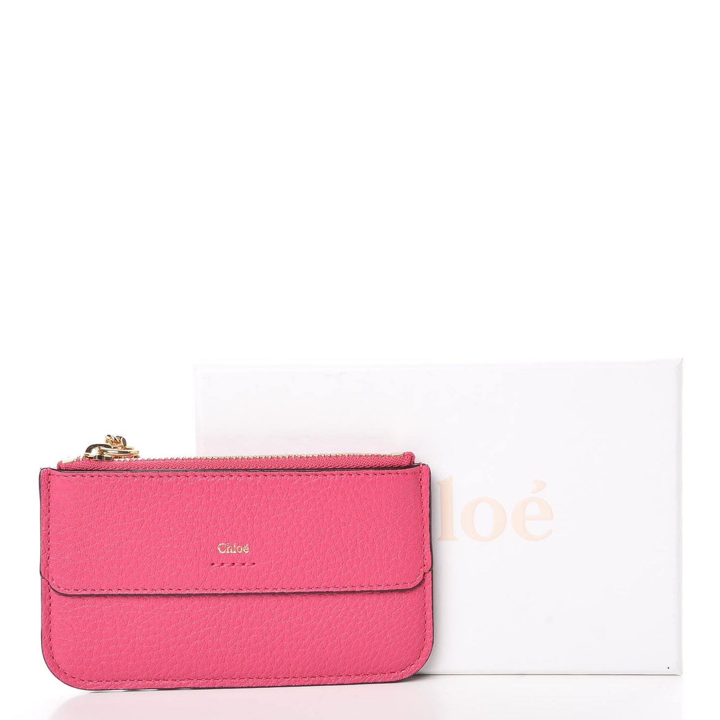 Grained Calfskin Drew Card Holder Fuchsia Rose