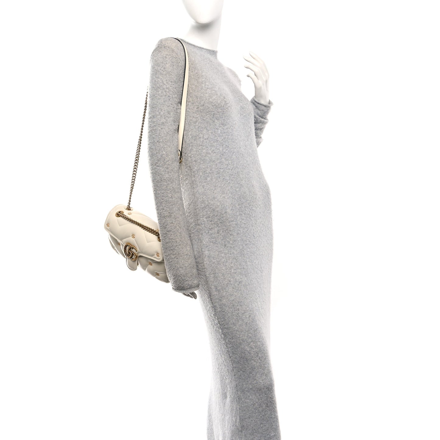 Nappa Matelasse Double G Studs Small Torchon GG Marmont Shoulder Bag Mystic White