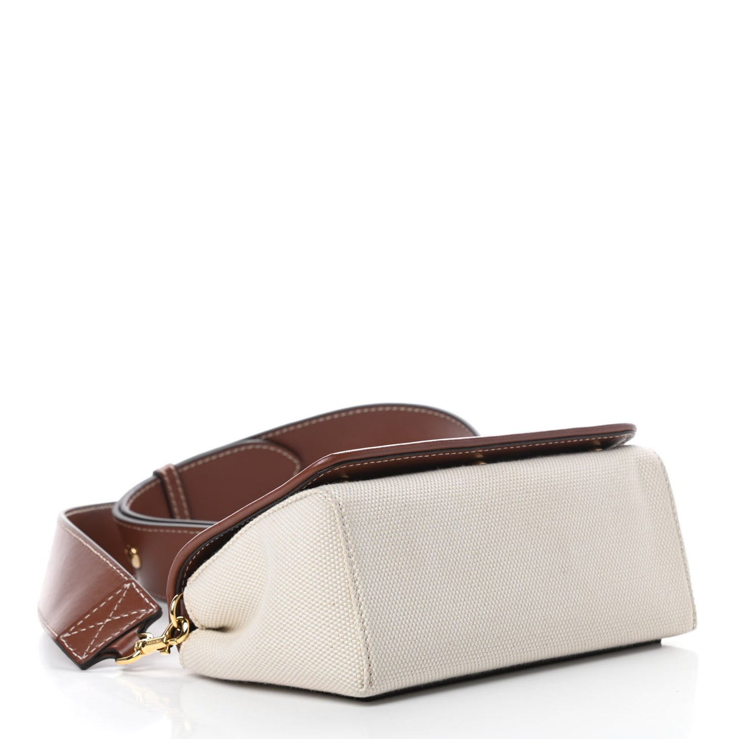 Cotton Canvas Horseferry Print Small Crossbody Bag White Tan