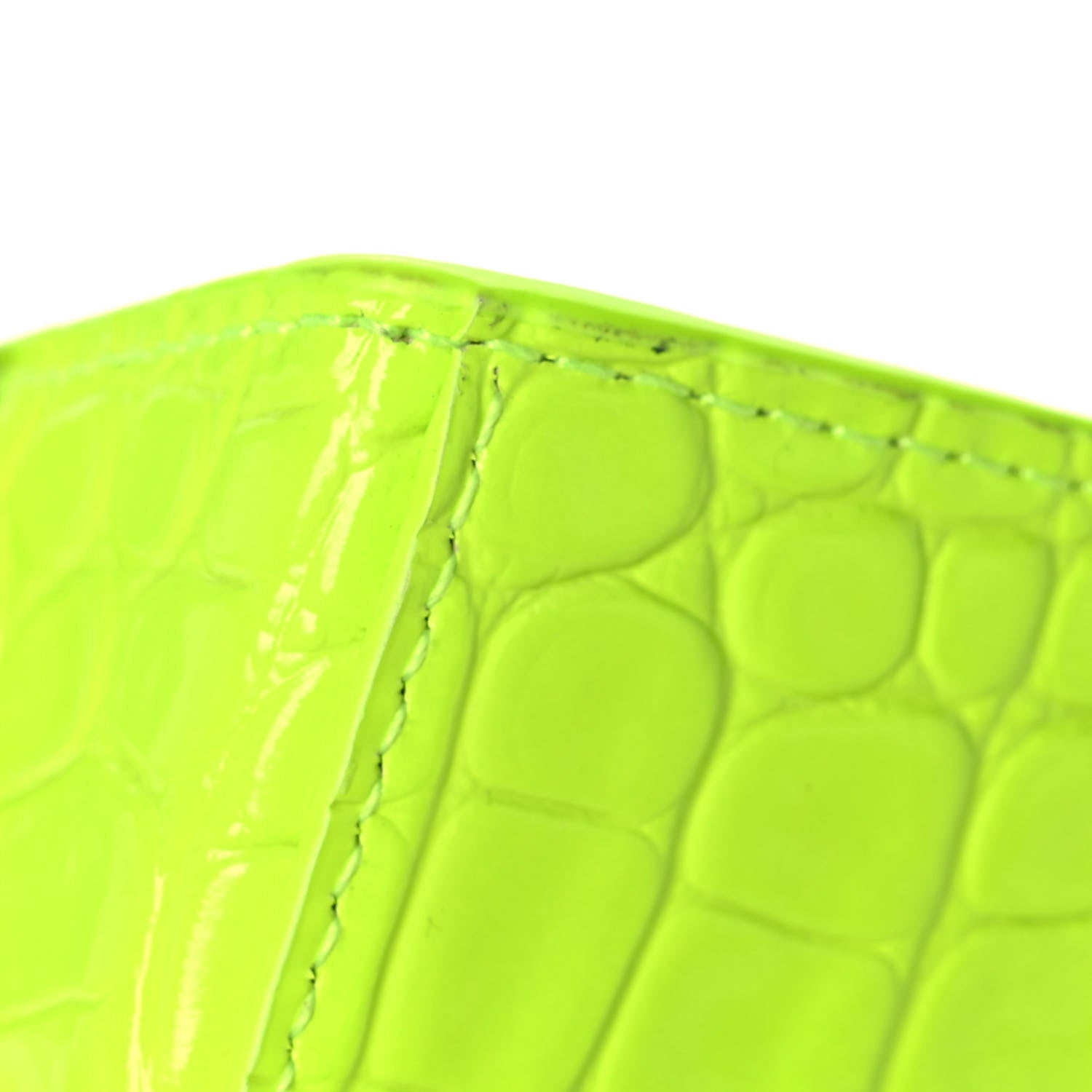 Balenciaga Shiny Calfskin Crocodile Embossed Hourglass Top Handle Bag XS Fluo Yellow 12 of 12
