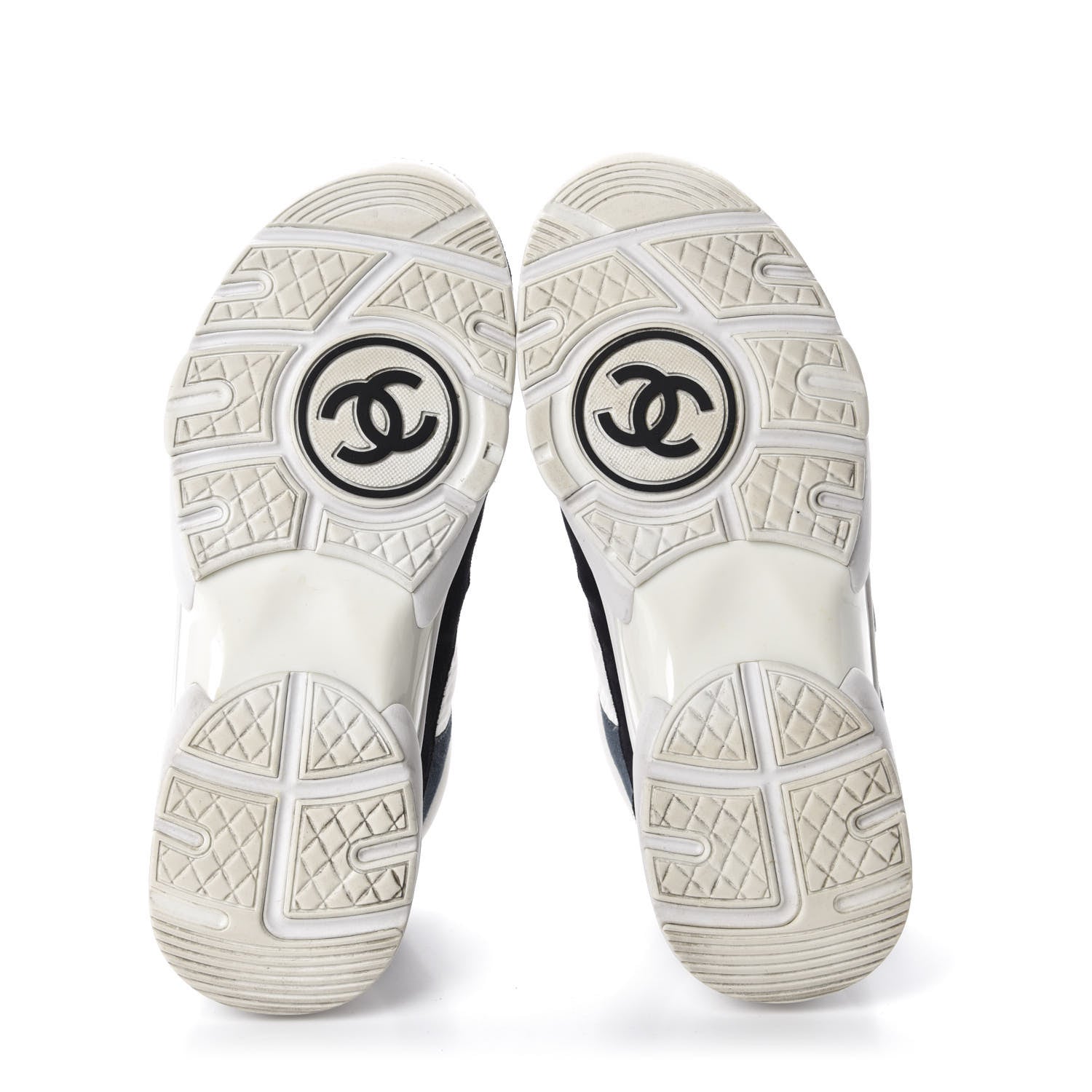 Chanel Nylon Calfskin Suede CC Womens Sneakers 36 Navy White Orange 5 of 8