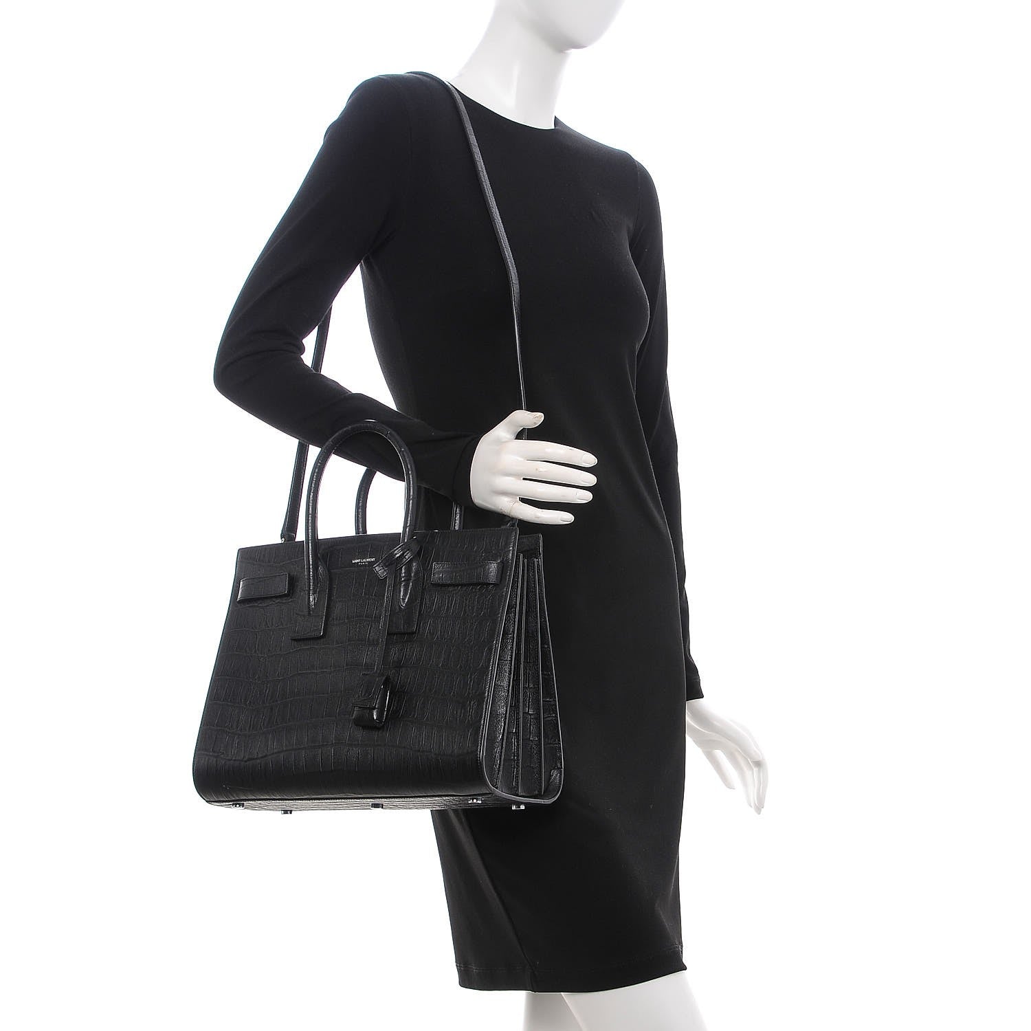 Saint Laurent Calfskin Crocodile Embossed Small Sac de Jour Black 2 of 11