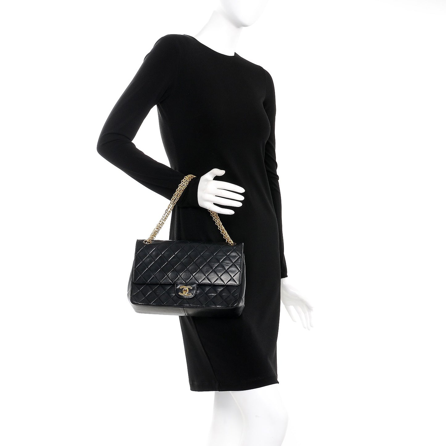 Lambskin Medium Mademoiselle Chain Double Flap Black