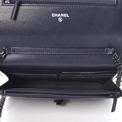 Chanel Aged Calfskin Quilted Reissue Wallet On Chain WOC Navy 5 of 8