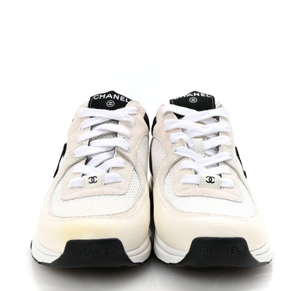 Chanel Mesh Suede Calfskin Grained Calfskin Womens CC Sneakers 41 White Black 2 of 10