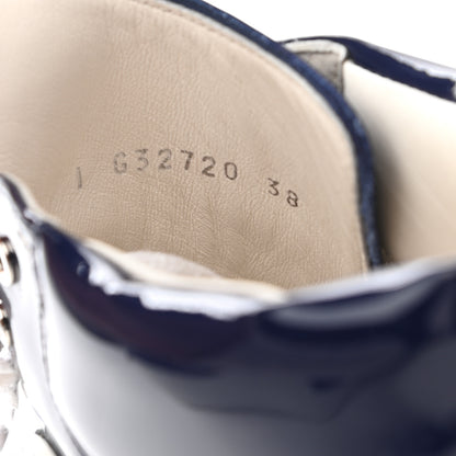 Chanel Patent Calfskin High Top CC Sneakers 38 Navy White 9 of 9