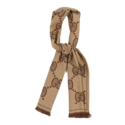 Gucci Wool Jacquard Monogram Jumbo GG Lady Nest Scarf Beige Dark Brown 1 of 4