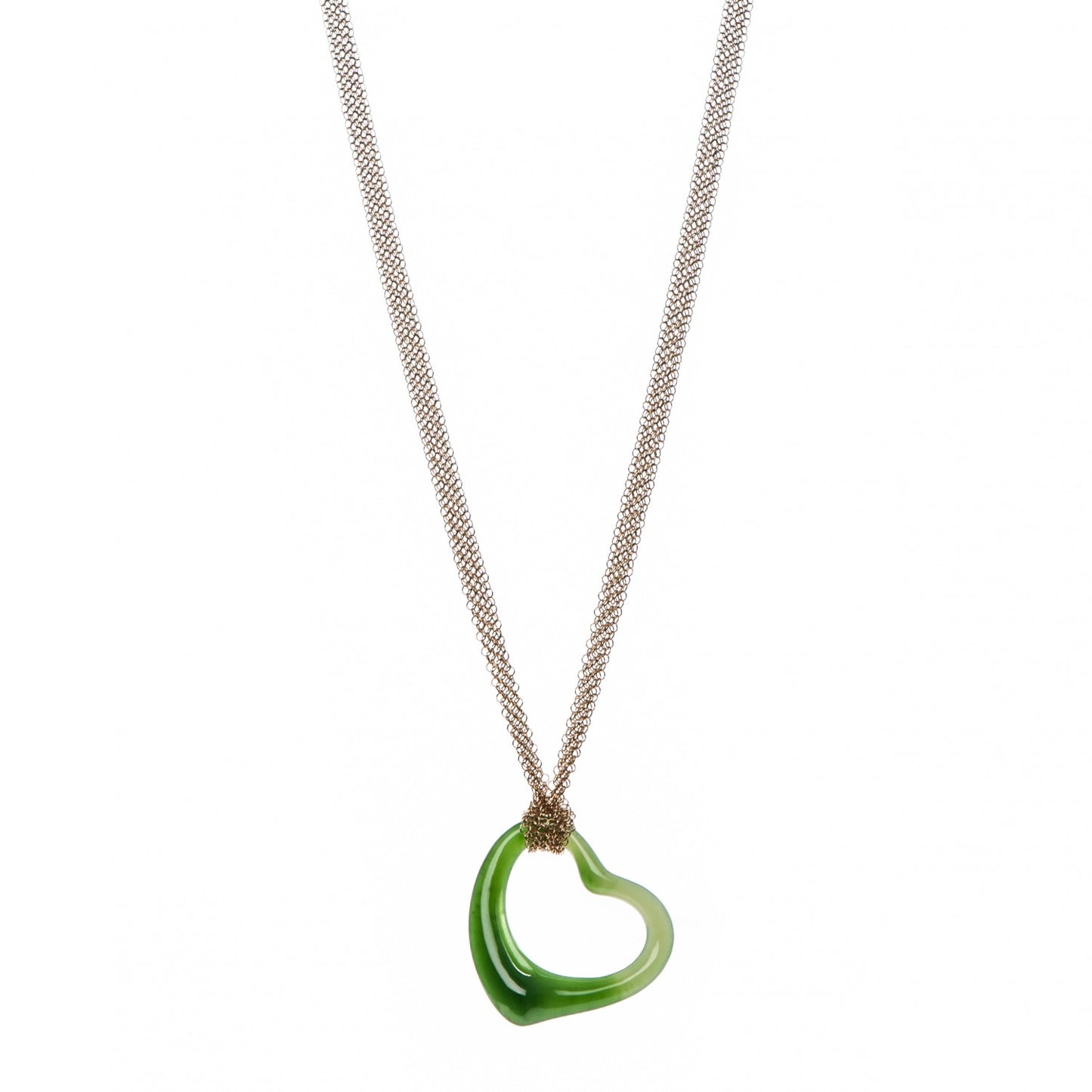 18K Yellow Gold Jade Open Heart Elsa Peretti Necklace