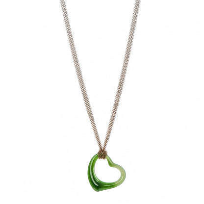 Tiffany 18K Yellow Gold Jade Open Heart Elsa Peretti Necklace 1 of 5