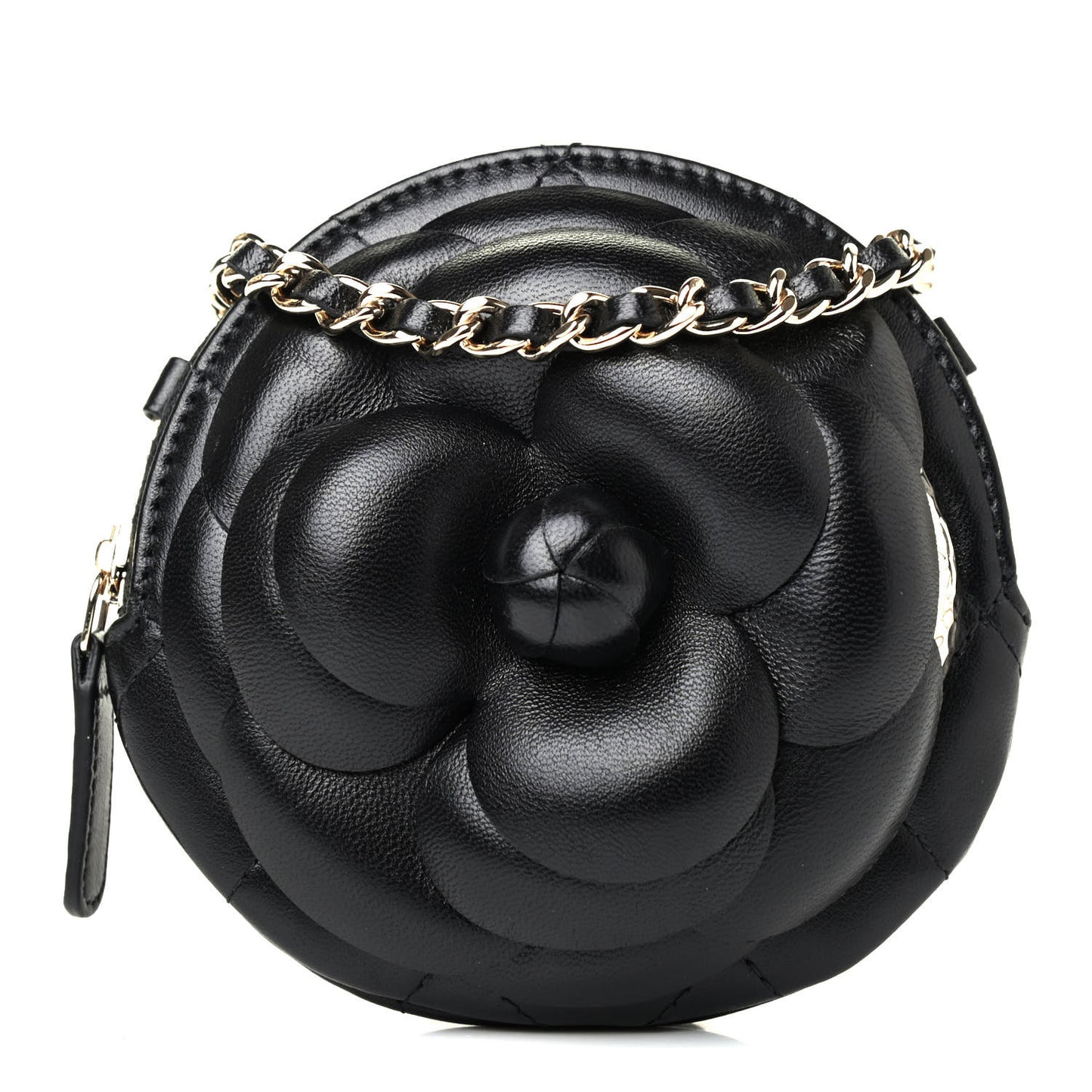 Lambskin Mini Camellia Bouquet Clutch With Chain Black