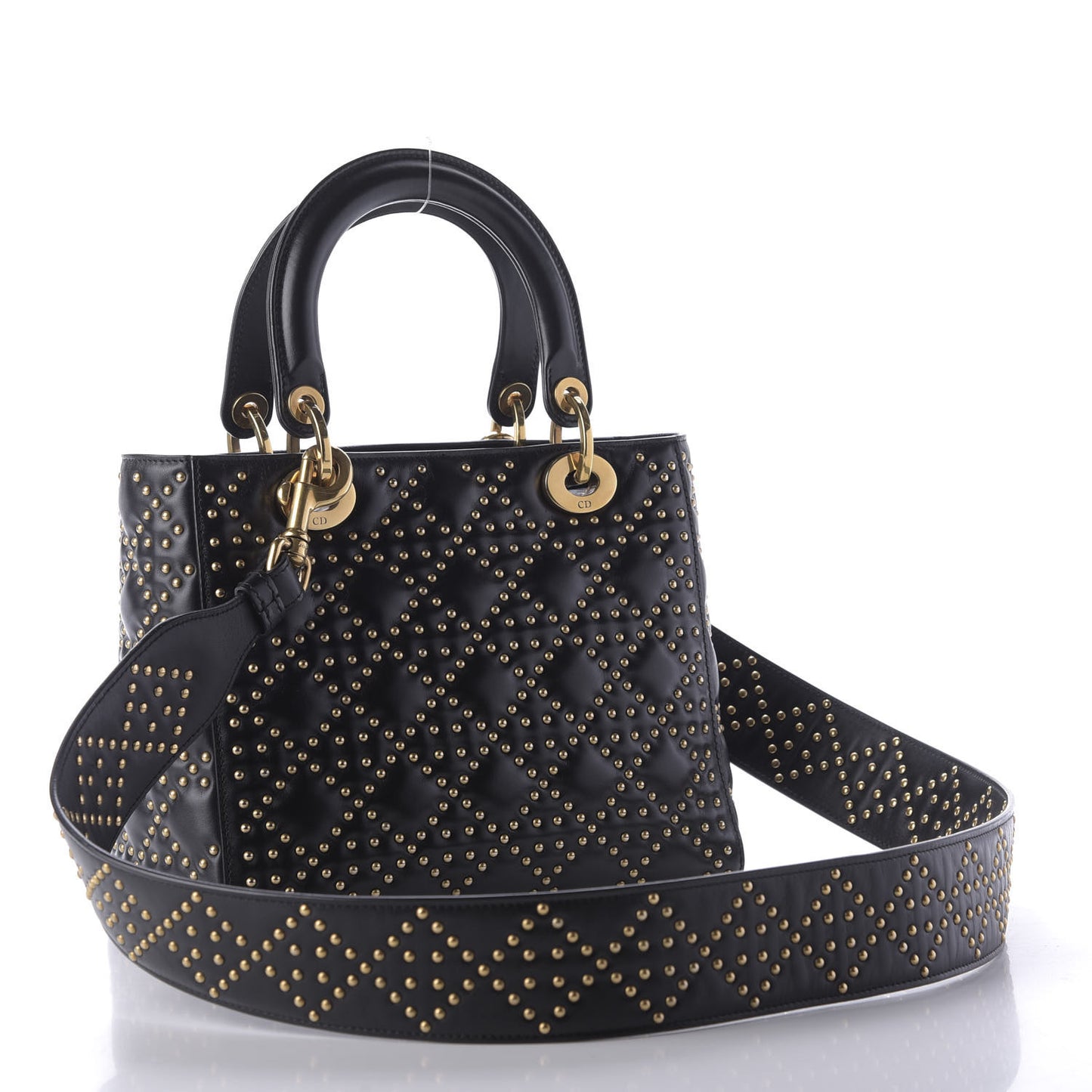 Calfskin Cannage Studded Medium Supple Lady Dior Black