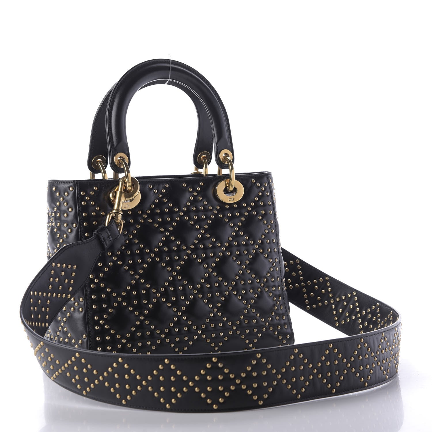 Christian Dior Calfskin Cannage Studded Medium Supple Lady Dior Black 3 of 9