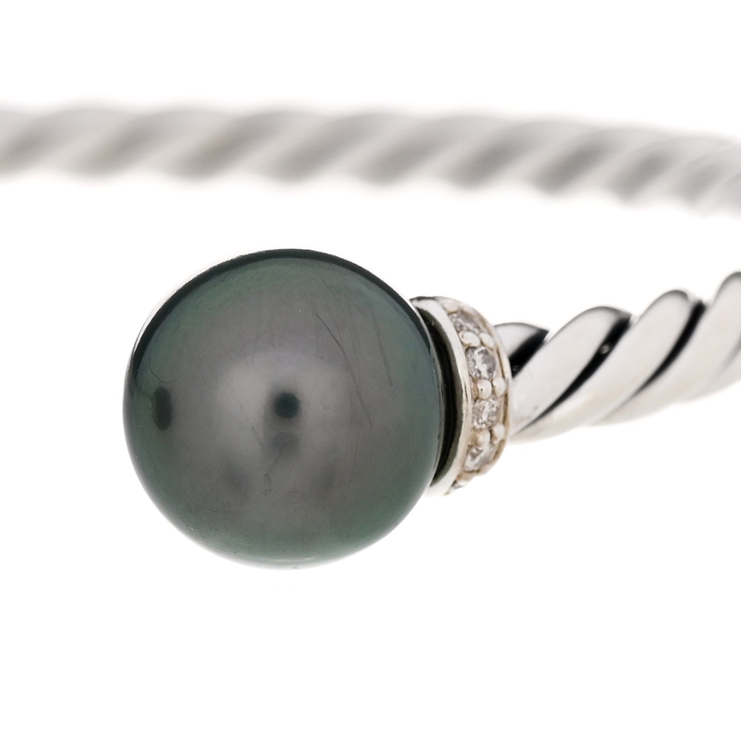 David Yurman Sterling Silver Diamond Tahitian Pearl 9mm Solari Bracelet 5 of 5