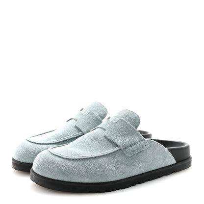 Hermes Suede Calfskin Womens Go Mules 36 Bleu Pinede 4 of 10