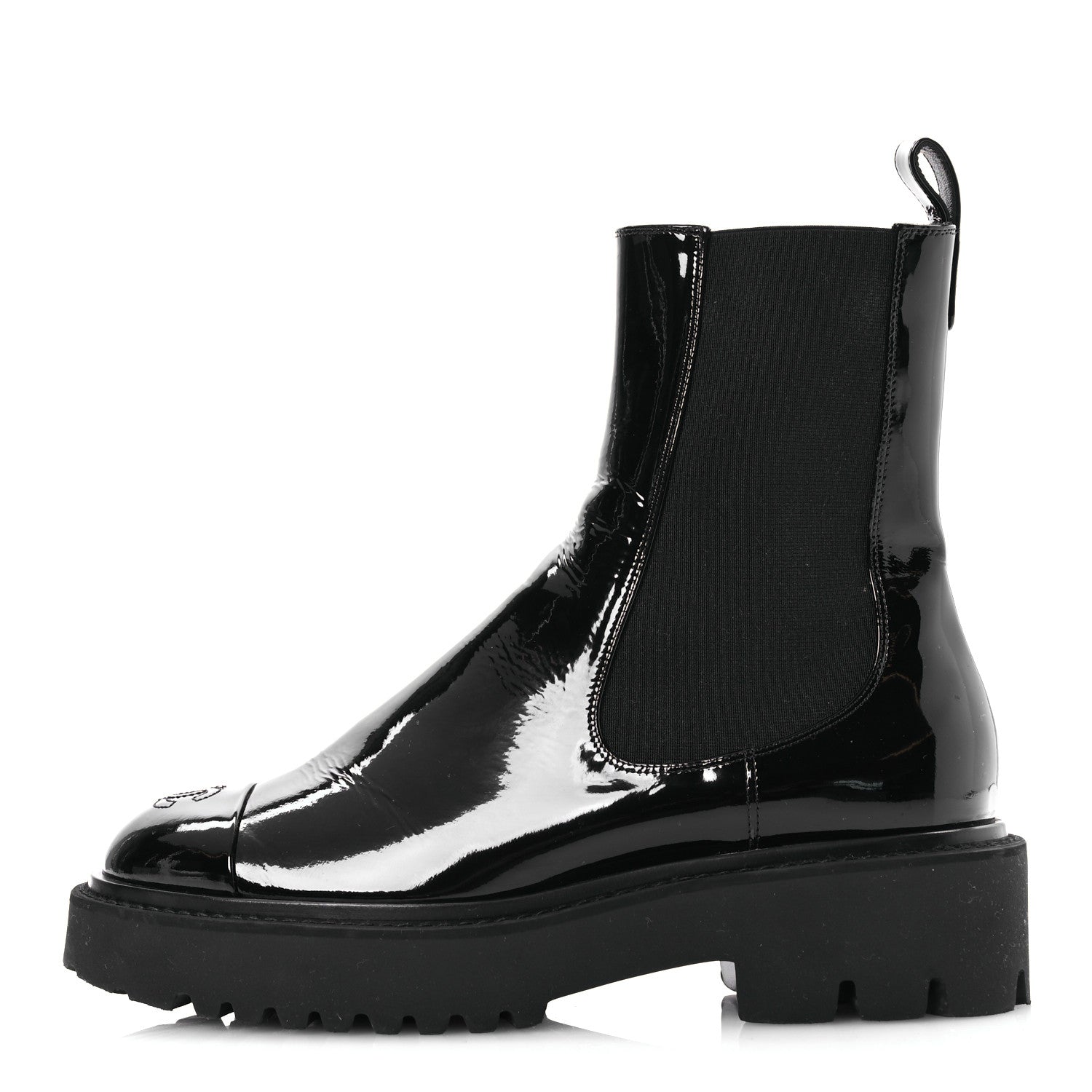 Chanel Patent Cap Toe Short Boots 38.5 Black 1 of 12