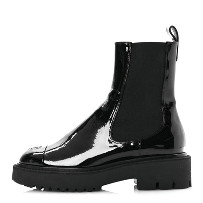 Chanel Patent Cap Toe Short Boots 38.5 Black 1 of 12