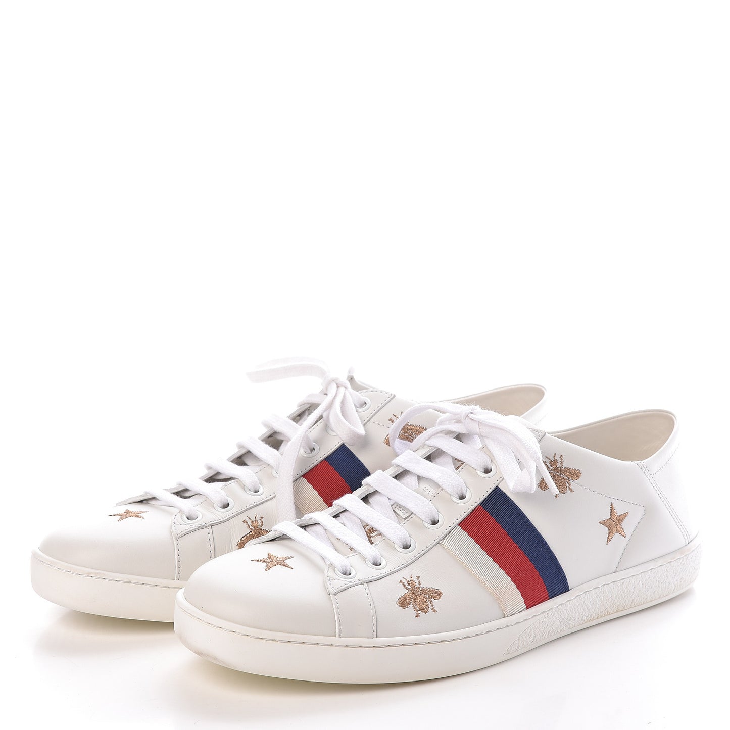 Calfskin Bee Star Embroidered Womens Sylvie Web Ace Sneakers 39.5 White Blue