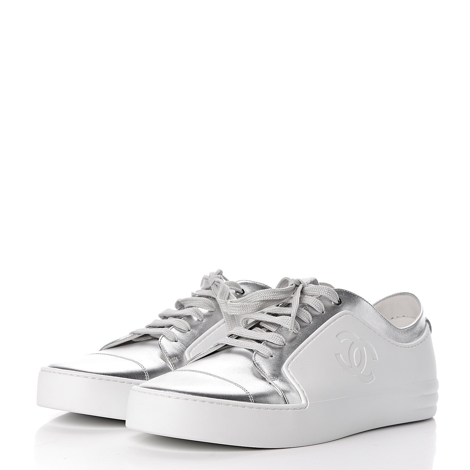 Chanel Iridescent Goatskin Mens Sneakers 45 White Silver 3 of 9