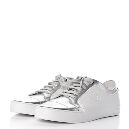 Chanel Iridescent Goatskin Mens Sneakers 45 White Silver 3 of 9