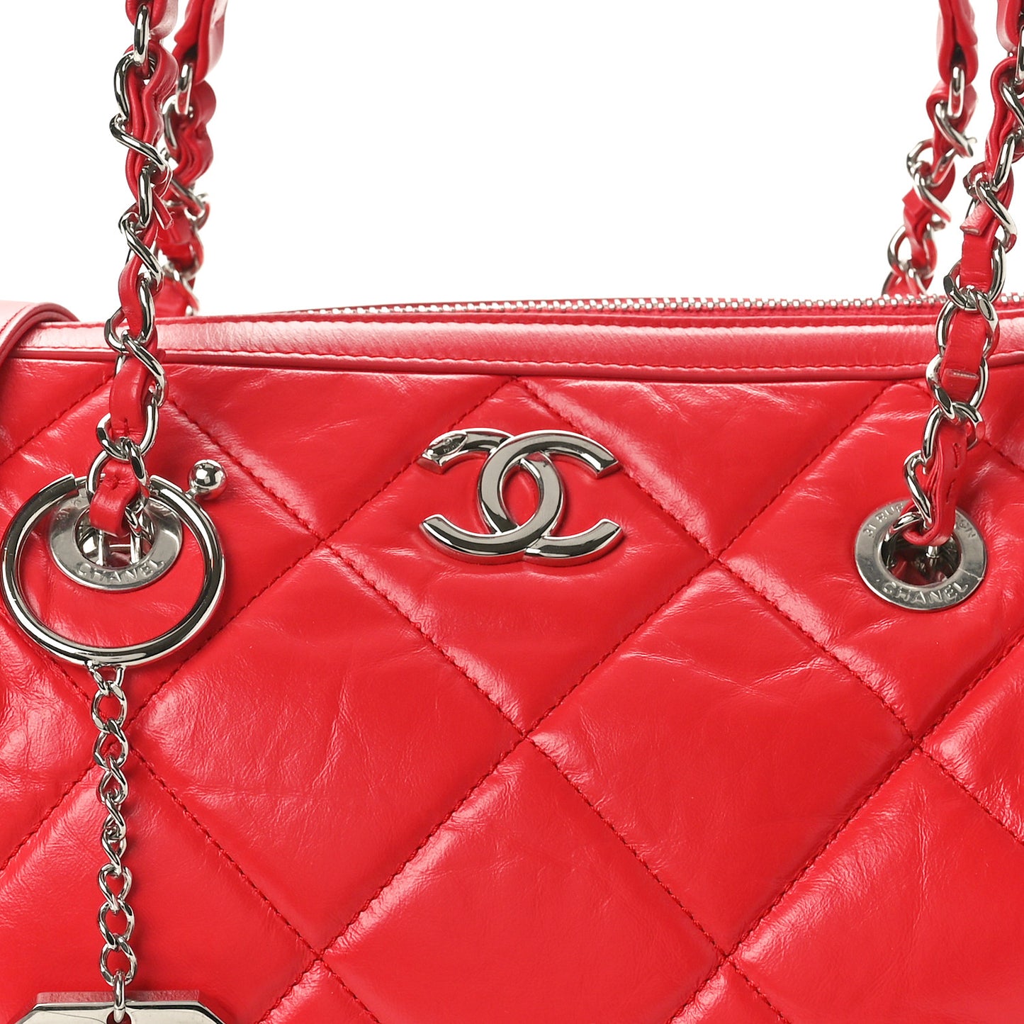 Calfskin Quilted Small CC Bowling Bag Red