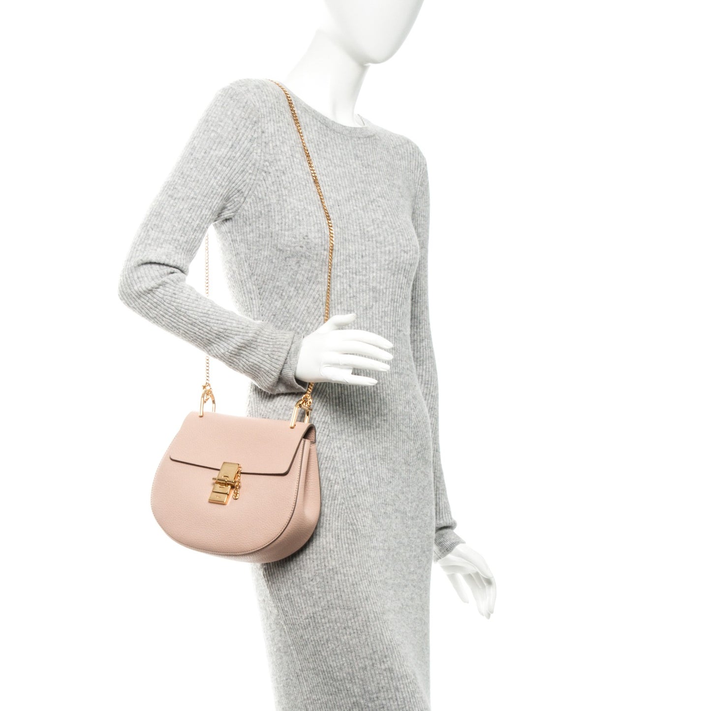 Grained Lambskin Drew Shoulder Bag Cement Pink