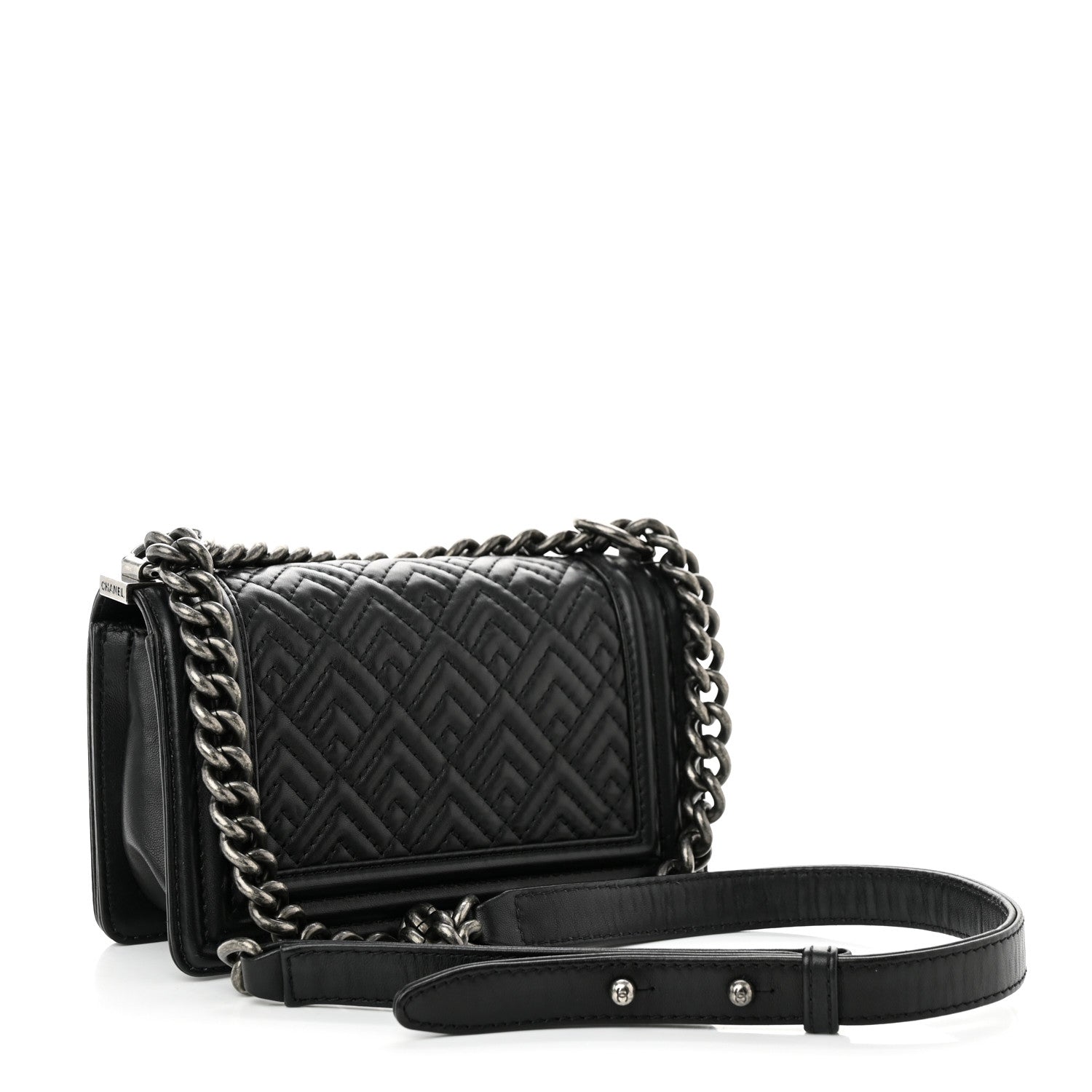 Chanel Lambskin Geometric Chevron Quilted Small Boy Flap Black 3 of 10