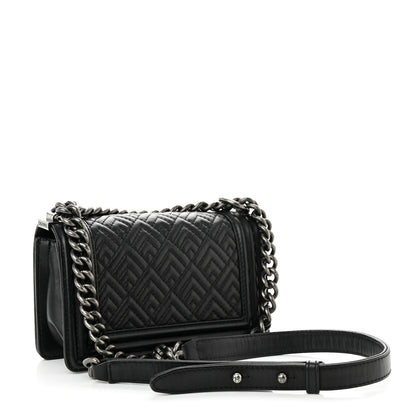 Chanel Lambskin Geometric Chevron Quilted Small Boy Flap Black 3 of 10