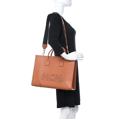 MCM Calfskin Logo Large Tote Cognac 2 of 10
