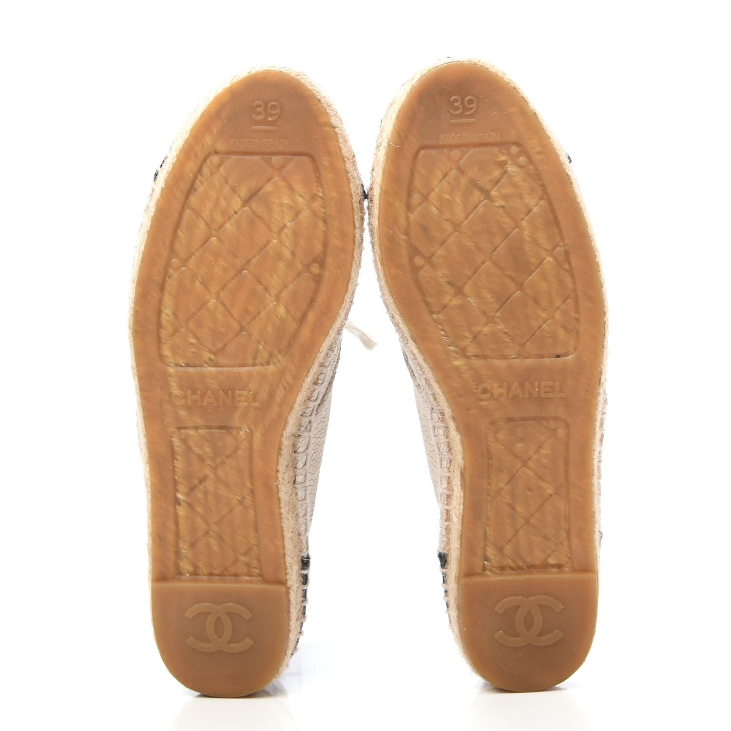 Chanel Crackled Calfskin High Top Espadrilles 39 Light Beige Black 5 of 8
