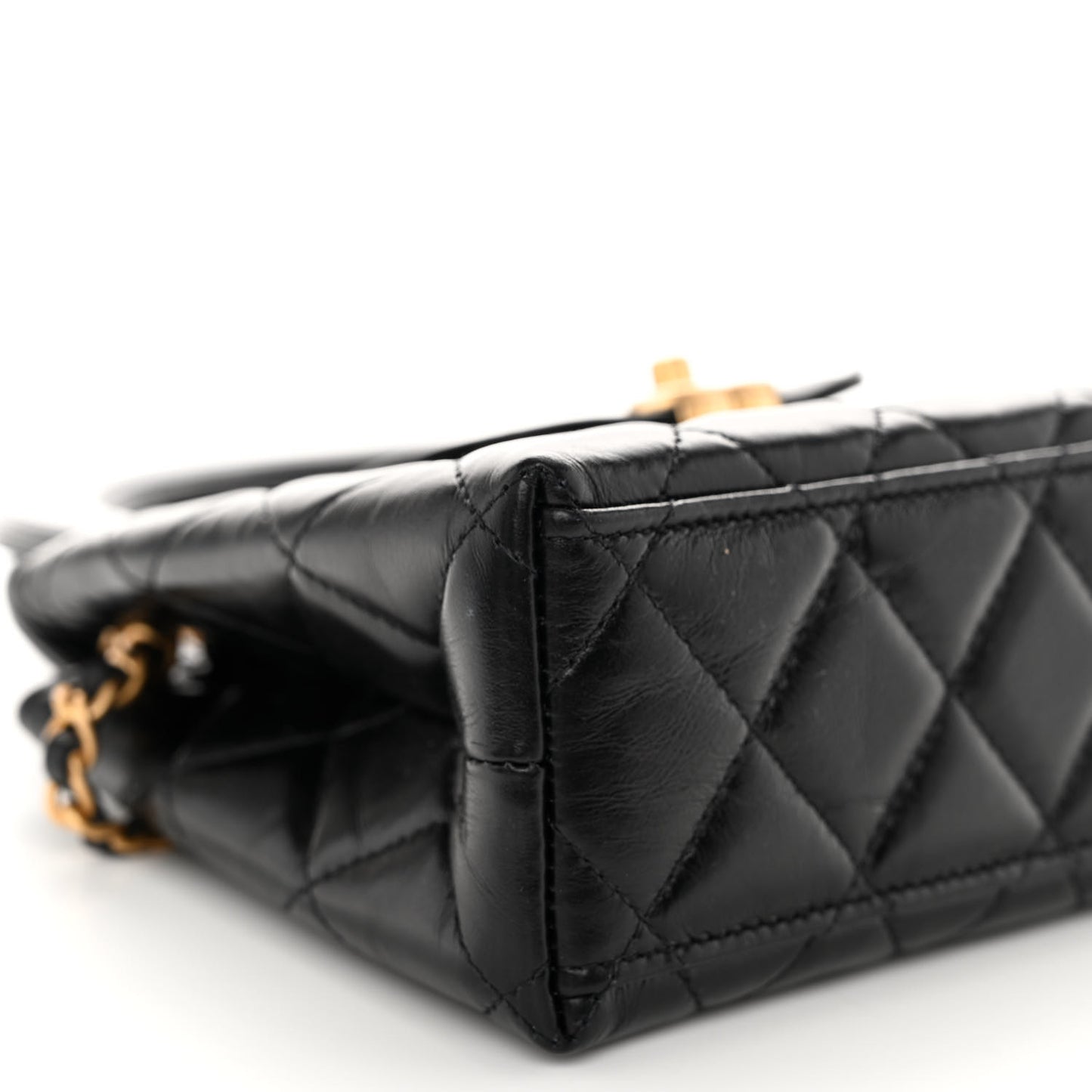 Shiny Aged Calfskin Quilted Nano Kelly Shopper Black