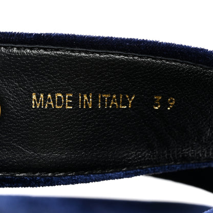 Prada Velvet Metal Triangle Logo Womens Double Buckle 20mm Slide Sandals 39 Bleu 9 of 10