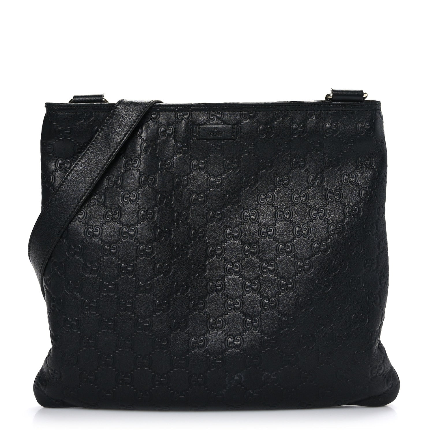 Gucci Guccissima Medium Flat Messenger Bag Black 1 of 9