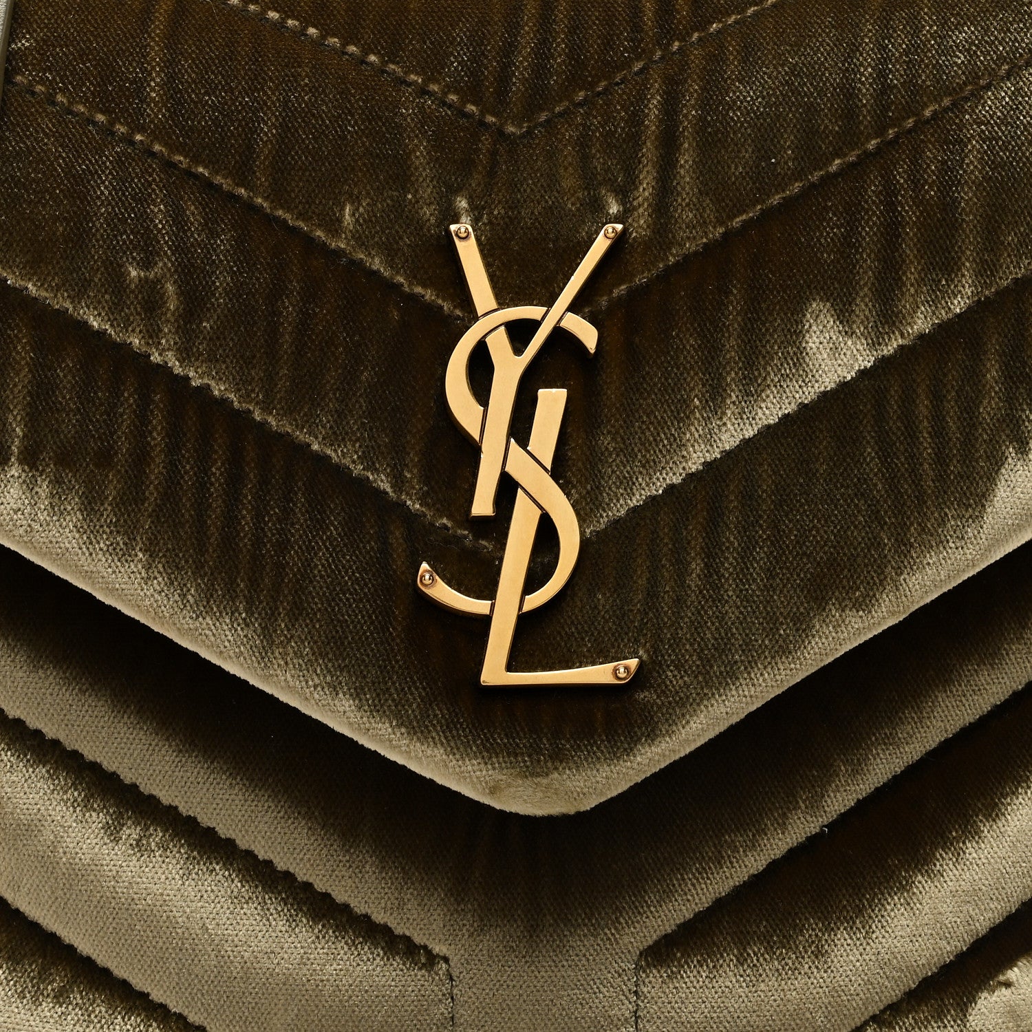 Saint Laurent Velvet Y Quilted Monogram Small Loulou Chain Satchel Dark Vintage Olive 7 of 10