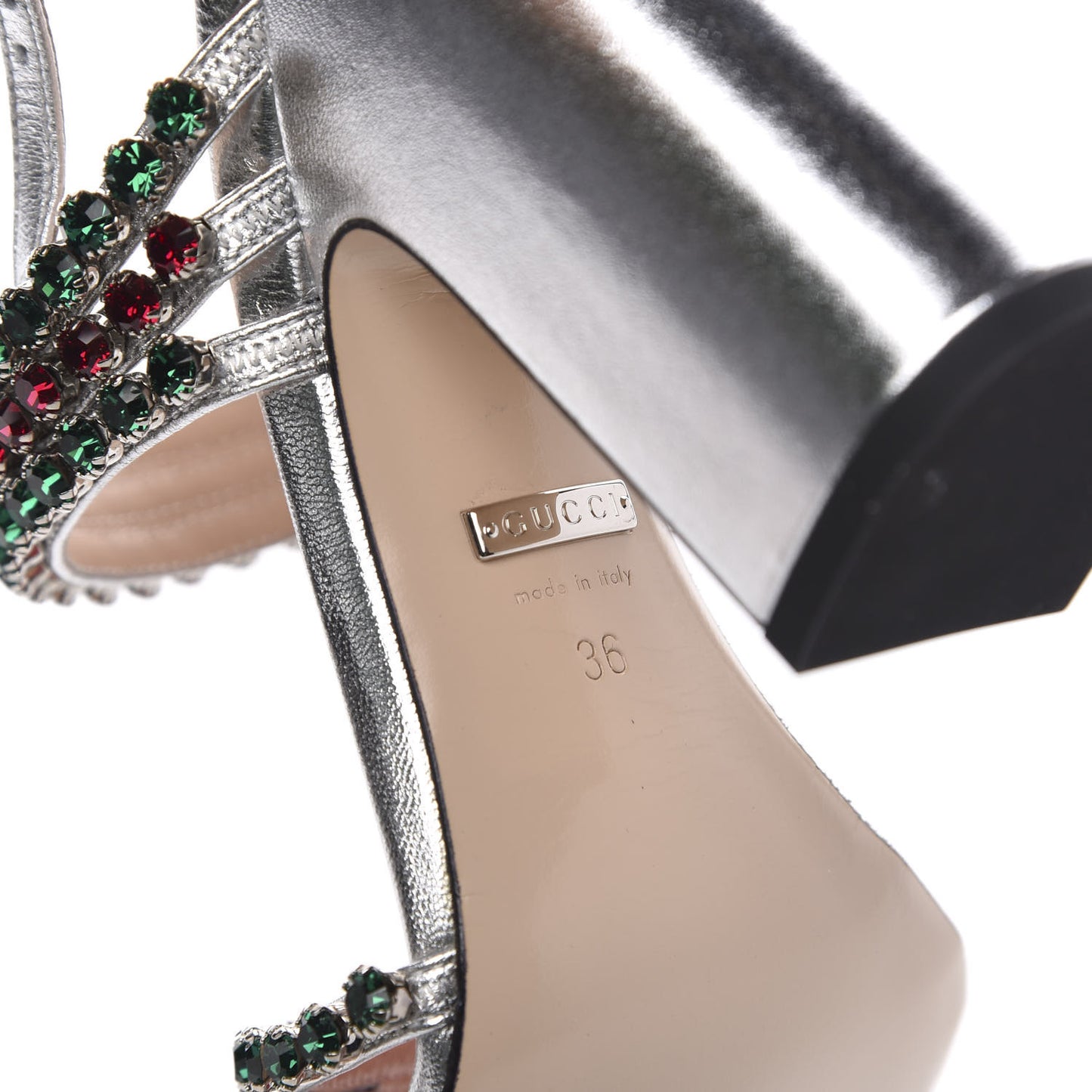 Nappa Silk Crystal Bertie High Heel Sandals 36 Argento
