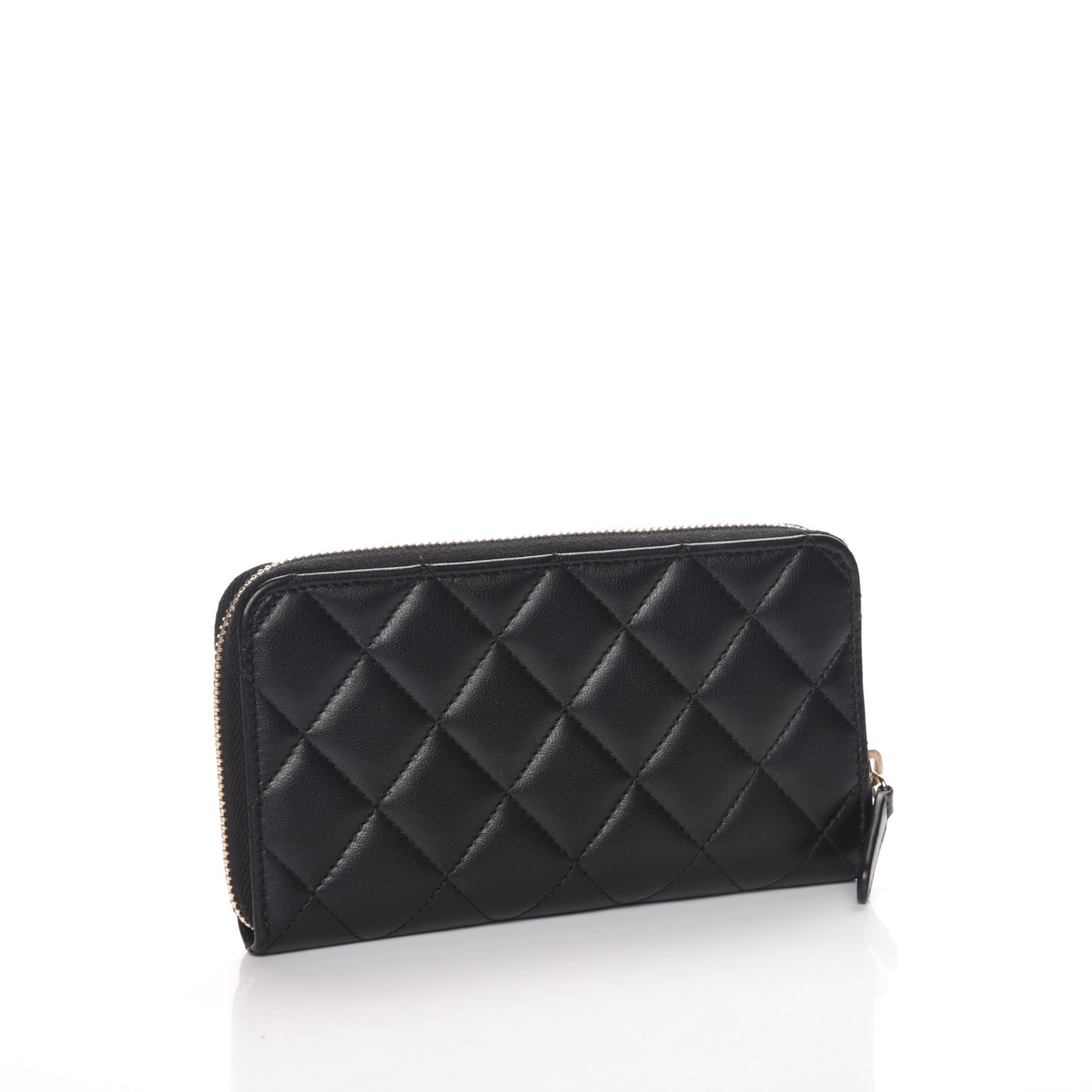 Lambskin Quilted Small Trendy CC Zip Around Wallet Black