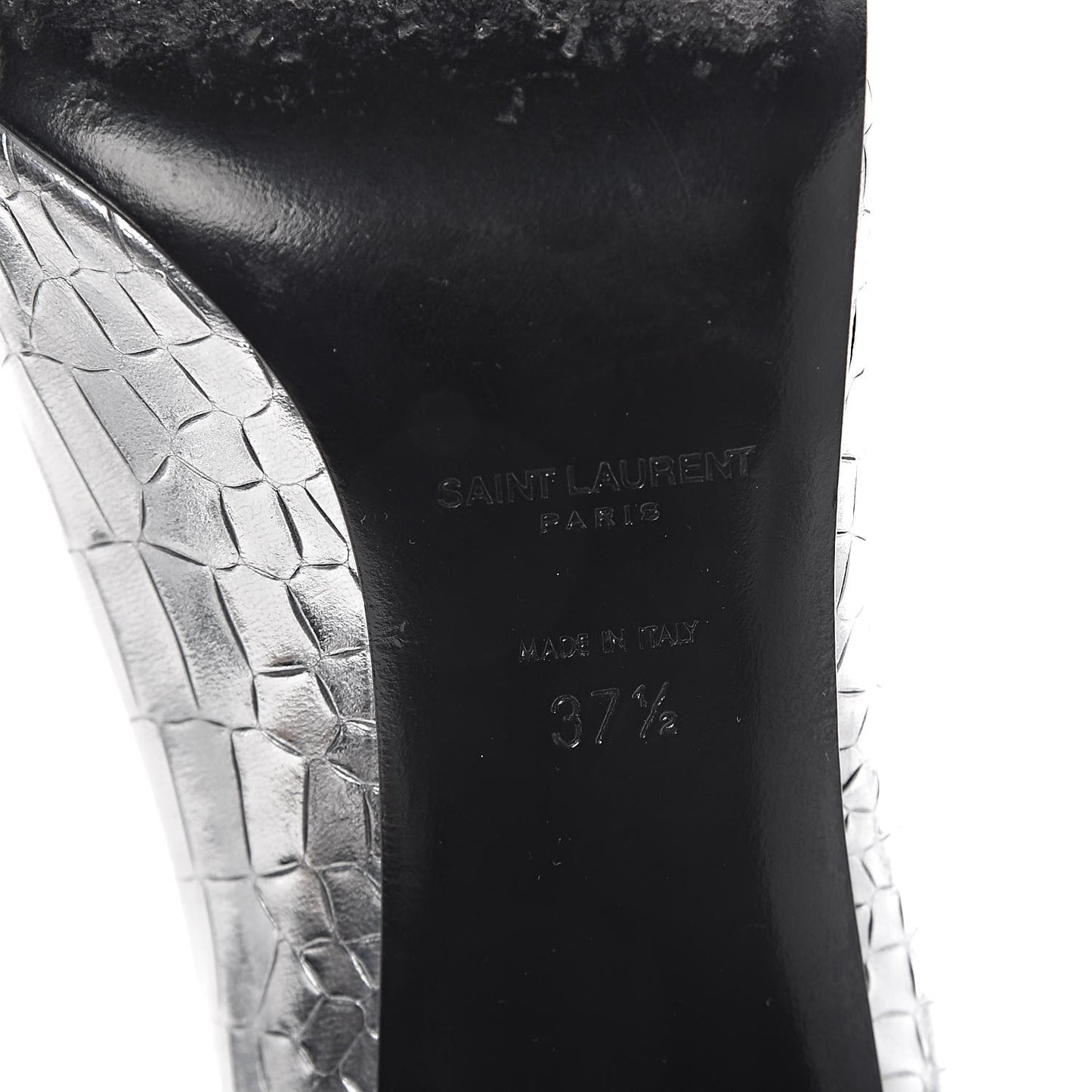 Metallic Calfskin Crocodile Embossed Paris 105 Pumps 37.5 Silver Moon